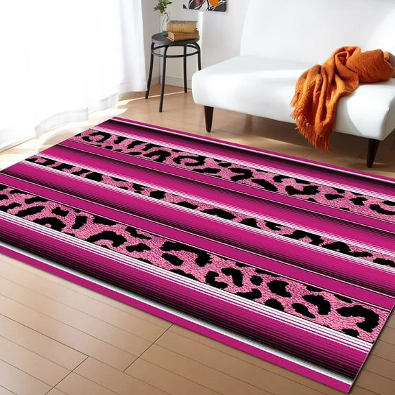 Stripes Leopard Print Rose Red Carpet Area Rug Children's Room Living Room Bedroom Large Rug Home Play ration Floor Mat