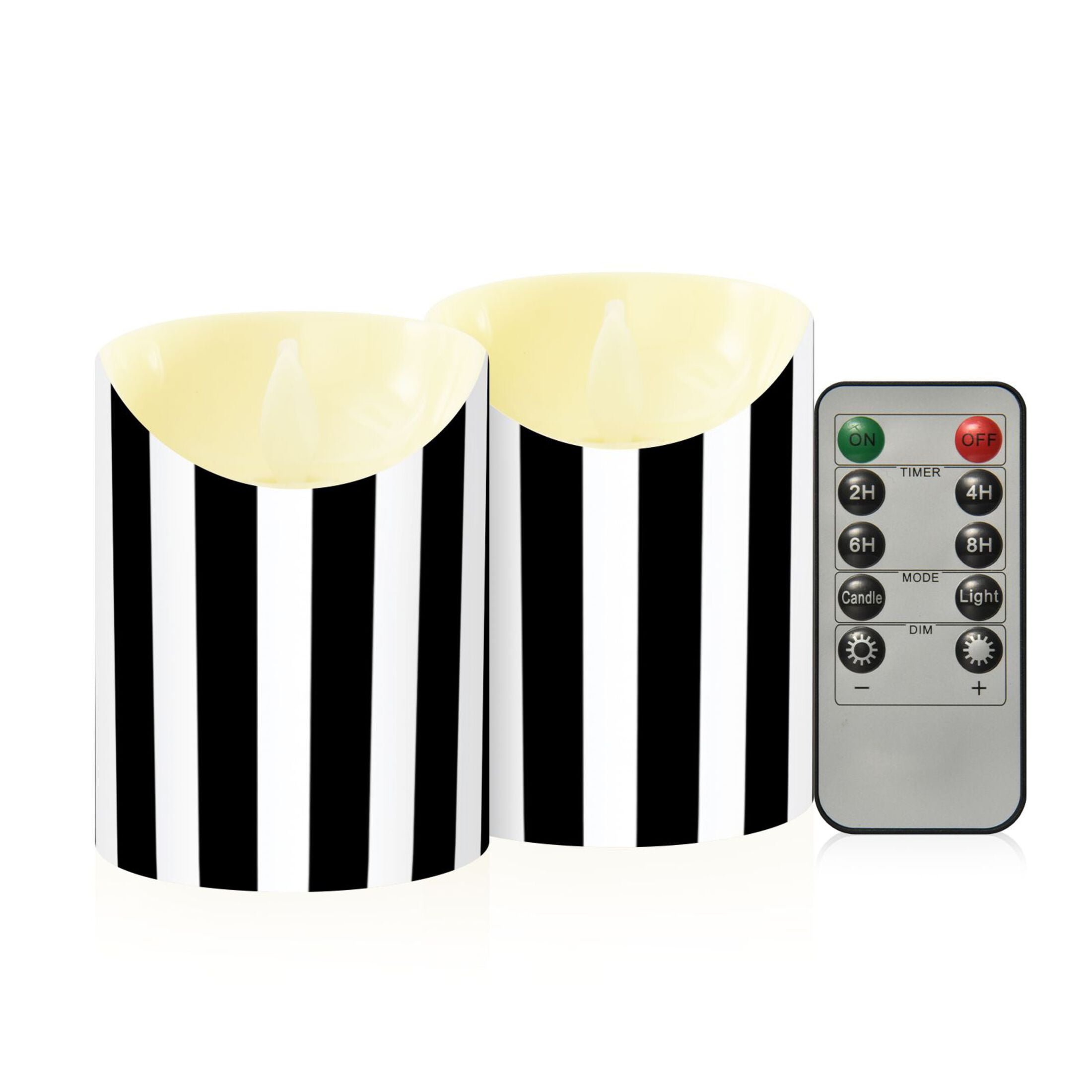 Stripes Lines Pattern Design Flameless Candles 2 PCS with Remote Realistic Moving Flame LED Tapered Pillar Set for Home Decor