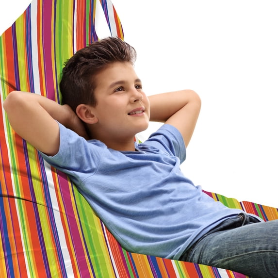 Stripes Lounger Chair Bag, Hand Drawn Barcode Style Lines Rainbow Colored Abstract Geometric Illustration, High Capacity Storage with Handle Container, Lounger Size, Multicolor, by Ambesonne