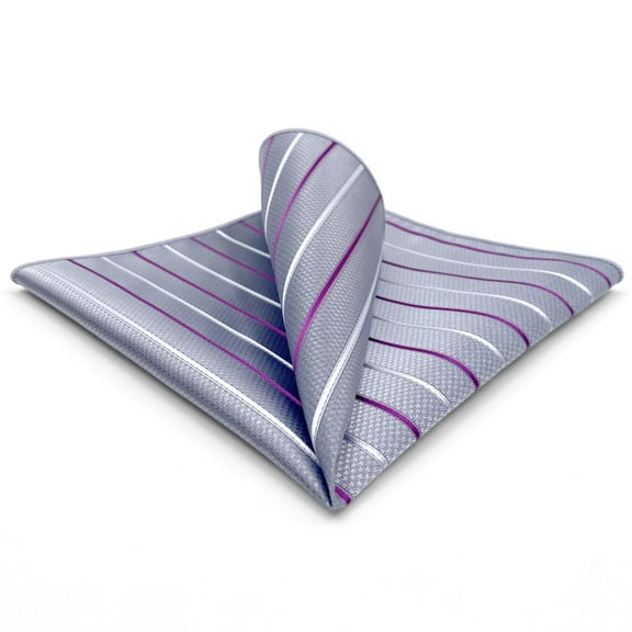 Stripes Mens Pocket Square Silver Purple Gray Striped Handkerchief for Party Prom
