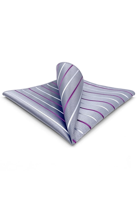 Stripes Mens Pocket Square Silver Purple Gray Striped Handkerchief for Party Prom