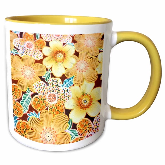 3drose, Stripes N Dots Fall Floral, 11oz Two-tone Yellow Mug