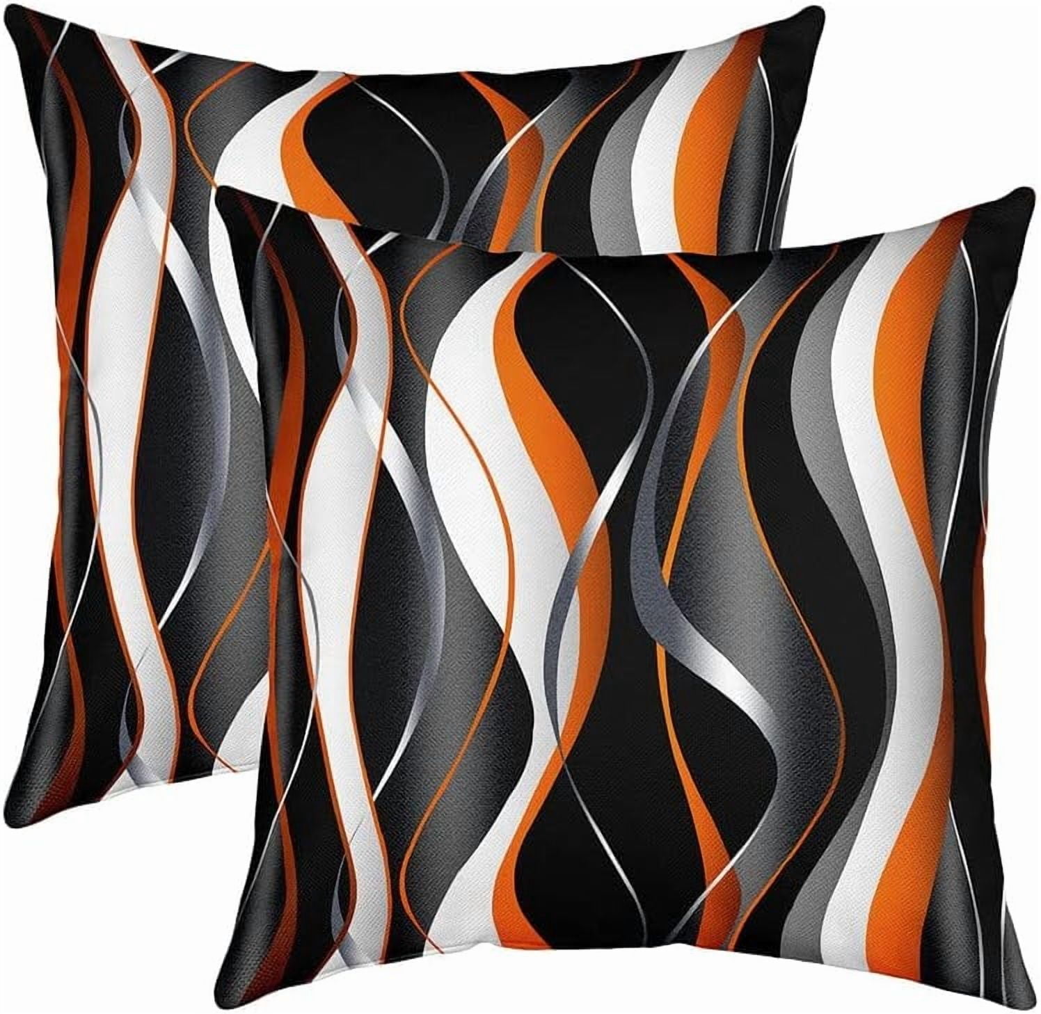 Stripes Orange Black White Throw Pillow Covers 20"x20" Set of 2 Soft Geometric Pillow Cases Cushion Covers For Living Room Bedroom Modern Striped Art Decorative Throw Pillowcases for Sofa Couch Chair