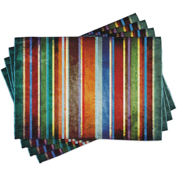 Stripes Place Mats Set of 4, Vertical Lines Colorful Retro Bands Damage Effects Old Fashion Weathered Display, Washable Fabric Placemats for Dining Room Kitchen Table Decor, Brown Orange