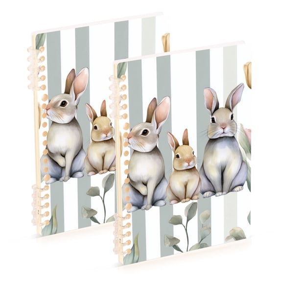 Stripes Rabbit Family Tulips Easter Notebook Detachable Coil Notebook Diary Plan Book A5 Size 60 Pages 1 Pack