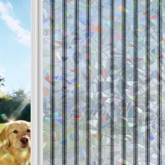Stripes Rainbow Window Privacy Film, Modern Art Black Beige Stained Glass Window Film, Sun Blocking Glass Clings Static Cling Non Adhesive Door Stickers 35.4 x 78.7 Inches
