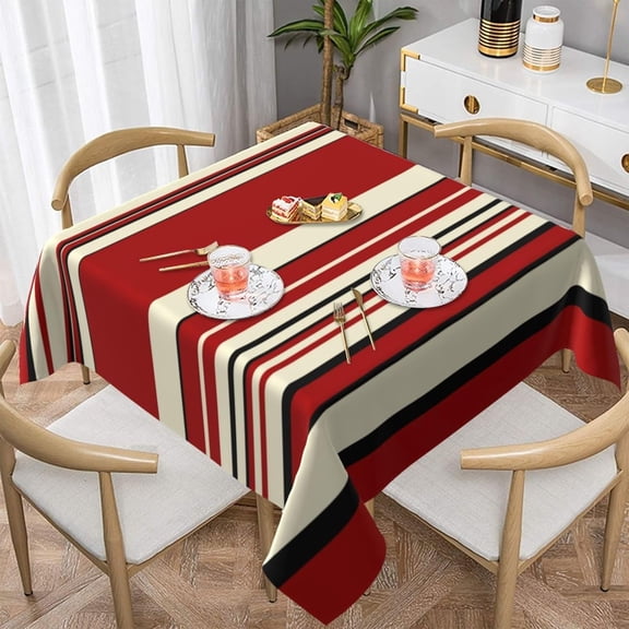 Stripes - Red & Cream Soft Tablecloth Square Dinng Table Covers for Kitchen & Table Linens 60" x 60"