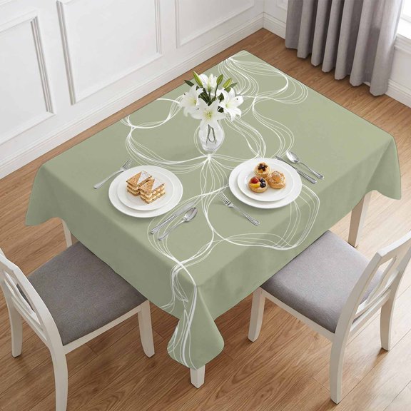Stripes on Sage Green Background Table Cloth 60x84in, Waterproof Rectangle Tablecloth Wipeable Tablecloths Abstract White Lines Table Covers for Dining Tables Party Indoor Outdoor