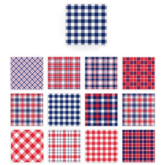 Stripes Scrapbook Paper, 12 Sheets 6 Inches Red Blue White Plaids 4th of July Craft Paper for Independence Day Gift Wrapping DIY Art Crafts Card Making