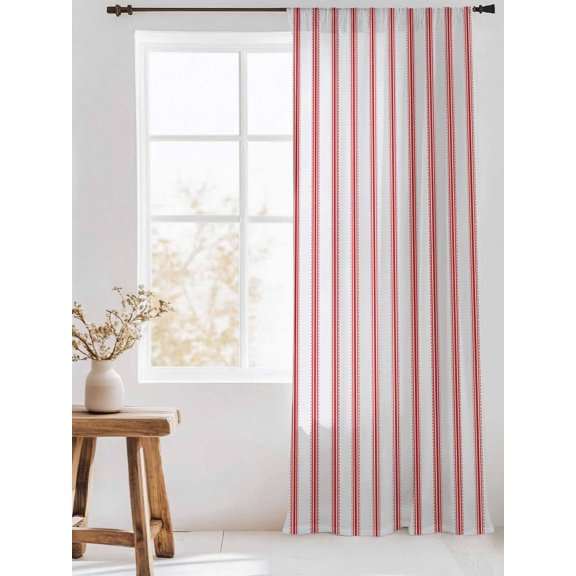 Stripes Sheer Curtains 96 Inch Long 1 Panel Modern Art Red Beige Light Filterring Curtain Drapes Rod Pocket Voile Window Curtain for Living Room Bedroom 52" x 96"