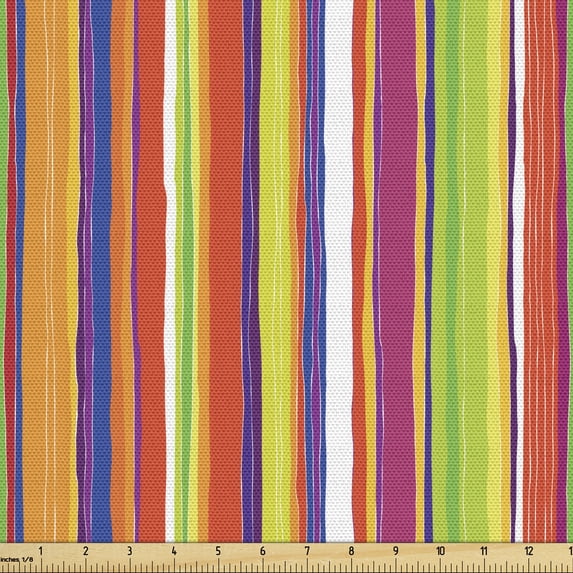Ambesonne Stripes Fabric by the Yard Upholstery, Barcode Style Lines, 1 Yard, Multicolor