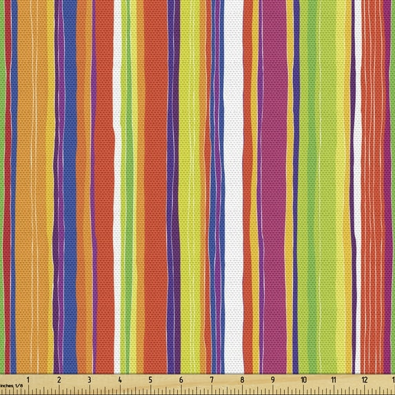 Ambesonne Stripes Fabric by the Yard Upholstery, Barcode Style Lines, 10 Yards, Multicolor