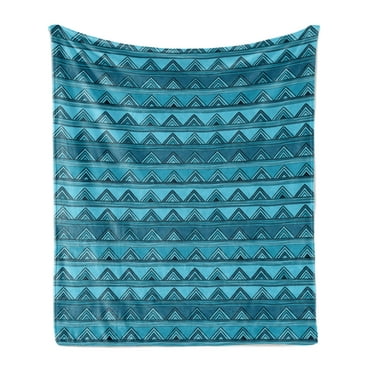 Stripes Soft Flannel Fleece Blanket, Hand Drawn Triangle Pattern with Doodle Style Wavy Geometric Illustration, Cozy Plush for Indoor and Outdoor Use, 50" x 60", Blue and Pale Blue, by Ambesonne