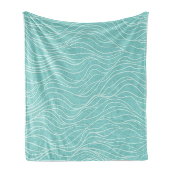 Stripes Soft Flannel Fleece Blanket, Monochromatic Abstract Dreamy Design of Simple Doodle Waves Aquatic Colors, Cozy Plush for Indoor and Outdoor Use, 60" x 80", Seafoam Baby Blue, by Ambesonne