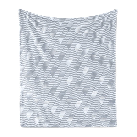 Stripes Soft Flannel Fleece Blanket, Monochrome Diagonal Lines Geometric Composition Modern Minimalist Design, Cozy Plush for Indoor and Outdoor Use, 50" x 70", Bluegrey and Coconut, by Ambesonne