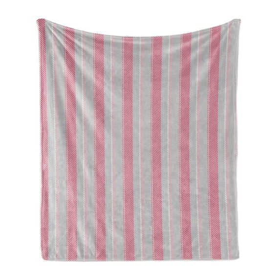 Stripes Soft Flannel Fleece Throw Blanket, Geometrical Vertical Repetitive Retro Pink Lines Pattern on Gray Background, Cozy Plush for Indoor and Outdoor Use, 50" x 70", Pale Taupe Pink, by Ambesonne