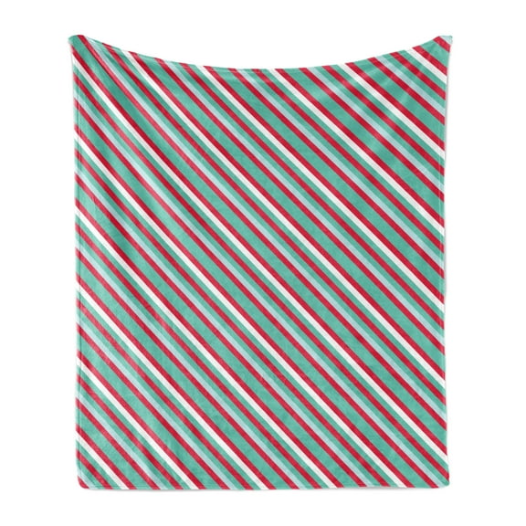 Stripes Soft Flannel Fleece Throw Blanket, Vintage Inspired Simplistic Christmas Vibes Diagonal Lines Print, Cozy Plush for Indoor and Outdoor Use, 70" x 90", Seafoam Dark Pink, by Ambesonne