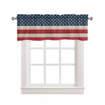 Stripes Star American Flag Linen Curtain Valance for Bedroom/Bathroom/Kitchen/Office/Living/Dining Room Window,4th of July Farmhouse Woodgrain Rod Pocket Topper Decorative Cafe Drapes Panel 42"x12"