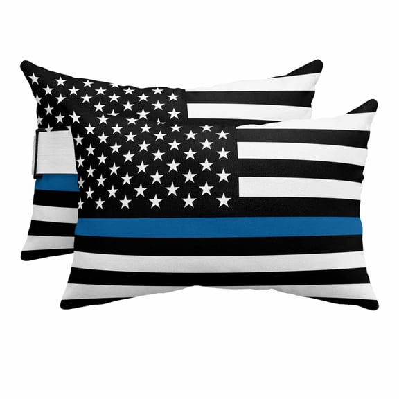 Stripes and Stars Independence Day Outdoor Pillow for Chaise Lounge Chair,Head RestingPillow with Insert, Black US Flag Law Enforcement Waterproof Lumbar Pillows for Patio,11"x16" 2 Pack