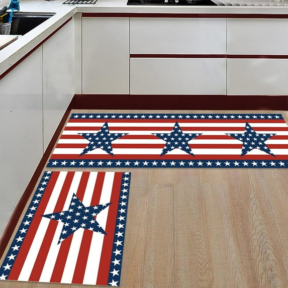Stripes Stars Kitchen Rugs, Independence Day American Flag Kitchen Rug, 4th of July Decor Kitchen Mats for Floor, Kitchen Organization Non-Slip Kitchen Mat, Anti-Fatigue Mat Kitchen Decor Runner Rug