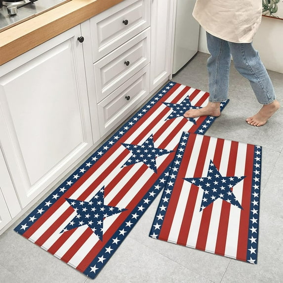 Stripes Stars Kitchen Rugs, Independence Day American Flag Kitchen Rug, 4th of July Decor Kitchen Mats for Floor, Kitchen Organization Non-Slip Kitchen Mat, Anti-Fatigue Mat Kitchen Decor Runner Rug