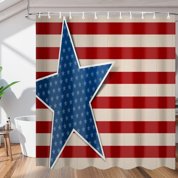 Stripes Stars Shower Curtain Fabric Shower Curtain Set with 12 Hooks Waterproof 72 * 72 Inches for Bathroom Beach Caravan Hotel