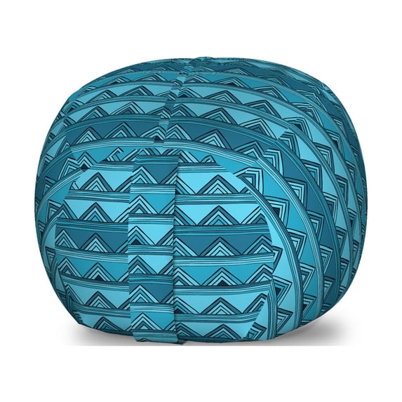 Stripes Storage Toy Bag Chair, Hand Drawn Triangle Pattern with Doodle Style Wavy Geometric Illustration, Stuffed Animal Organizer Washable Bag, Large Size, Blue and Pale Blue, by Ambesonne