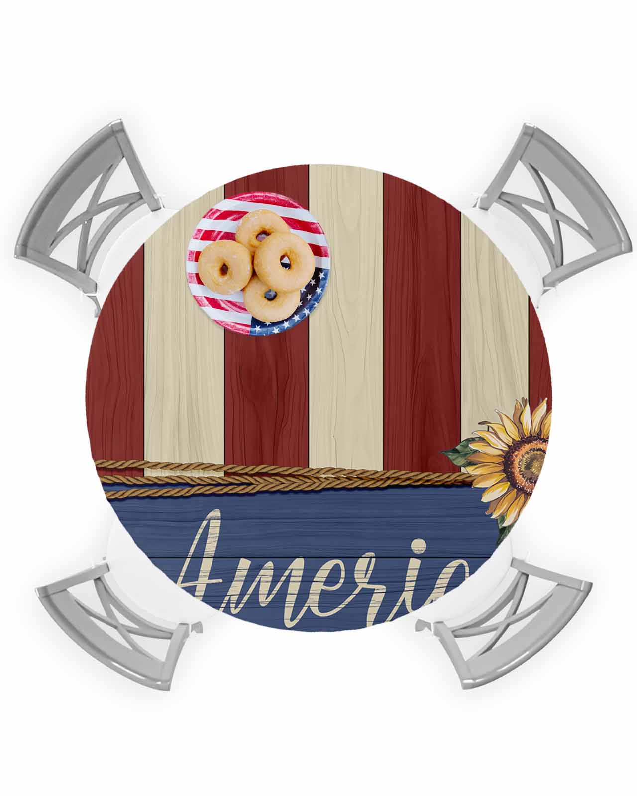 Stripes Sunflower USA Flag Fitted Round Tablecloths Elastic Edged Table ...