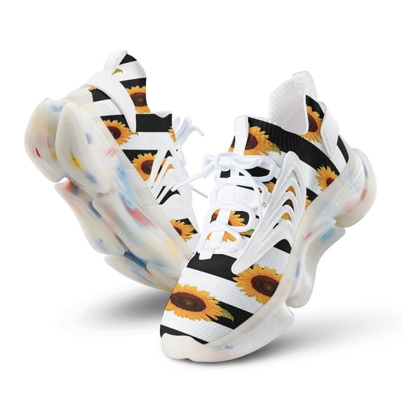 Stripes Sunflower Walking Shoes for Men Woman Lightweight Tennis Fashion Elastic Sports Shoes Cushion Basketball Shoes