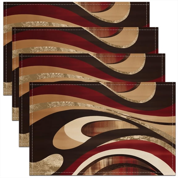Stripes Table Place Mats, Set 18"x12" Red Burgundy Brown Placemats Set of 4 for Kids Decor Geometric Placemat for Kitchen Dining Table Decor Indoor Outdoor Abstract