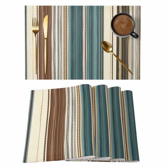 Stripes Texture Placemats Set of 4 Modern Art Blue Brown Line Heat Insulation Washable Place Mats, Rustic Non-Slip Table Mats for Dining Table Party Kitchen Decor,13x19 Inch