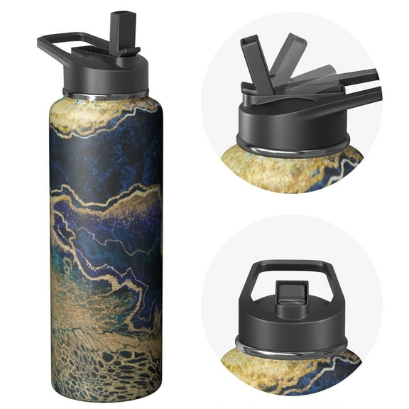 Stripes Themed Cut 40oz Water Bottle with Straw, Triple Shield Insulated Stainless Steel, Spill Proof Lid Unisex Use for Daily Use