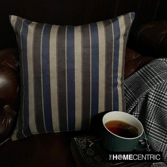 Stripes Throw Pillow cover, 16"x16" Blue Velvet Decorative Pillow Cover, Modern Striped Farmhouse Pillow Cover For Sofa Couch, Hotels, living Room, Bed Room - Stripe Flow Blue