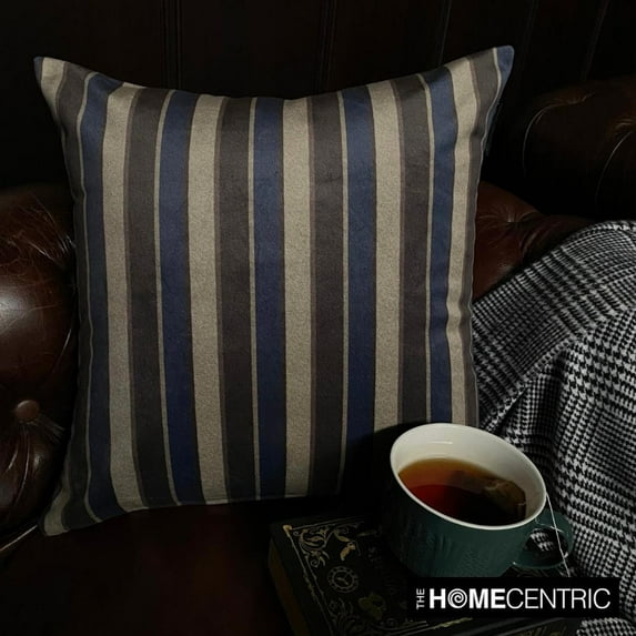 Stripes Throw Pillow cover, 22"x22" Blue Velvet Decorative Pillow Cover, Modern Striped Farmhouse Pillow Cover For Sofa Couch, Hotels, living Room, Bed Room - Stripe Flow Blue