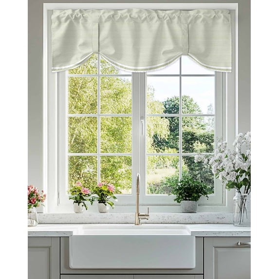 Stripes Tie Up Valances Curtain, Adjustable Kitchen Abstract Sage Green Geometric Simple Valances for Windows Decor, Rod Pocket Short Curtains Set for Bedroom/Bathroom, 60"x18"