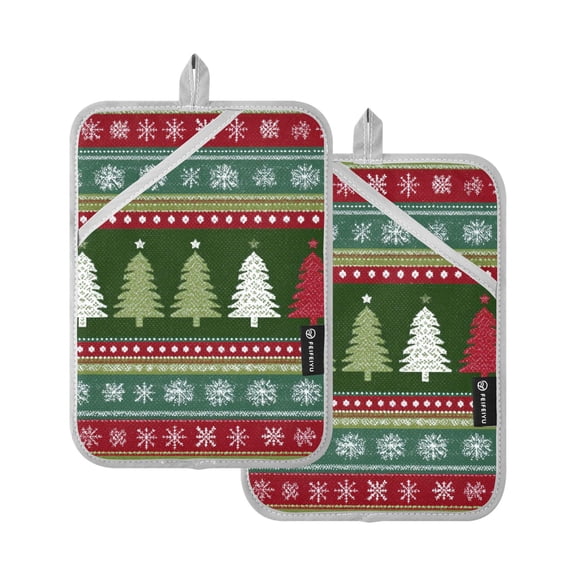 Stripes Trees Christmas Theme Pattern Potholders Heat Resistant Pot Holder Set of 2 Oven Hot Pads with Pocket