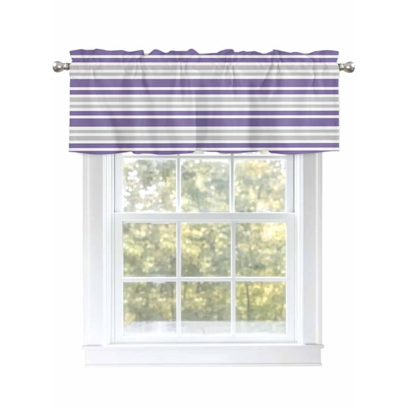 Stripes Valances for Windows, Rod Pocket Kitchen Valance Curtains - Soft & Washable Small Window Treatment for Living Room, Bathroom, Lavender Purple Grey , 42x12 Inch, 1 Panel