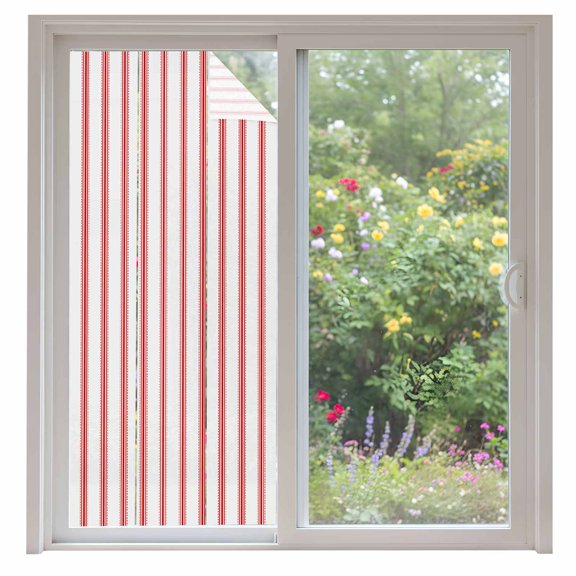 Stripes Window Privacy Film Modern Art Red Beige Decorative Glass Window Film UV Blocking Static Cling Non-Adhesive Sticker Covering for Home Door 35.4x78.7 inches