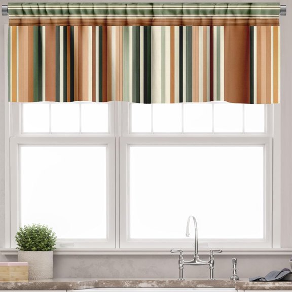 Stripes Window Valance, Modern Surreal Design of Abstract Lines Hipster Vibes Art Farmhouse, Curtain Valance for Kitchen Bedroom Decor with Rod Pocket, 54" X 18", Reseda Green Pale Caramel