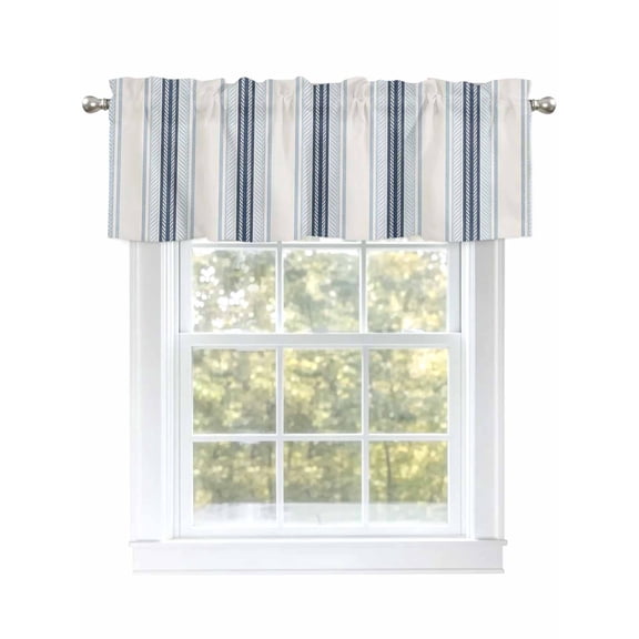 Stripes Window Valances for Kitchen, Begin Blue Lines Vintage Watercolor Rod Pocket Valances Windows Treatments Curtains for Living Room Bathroom Bedroom Decoration 42" x 18"