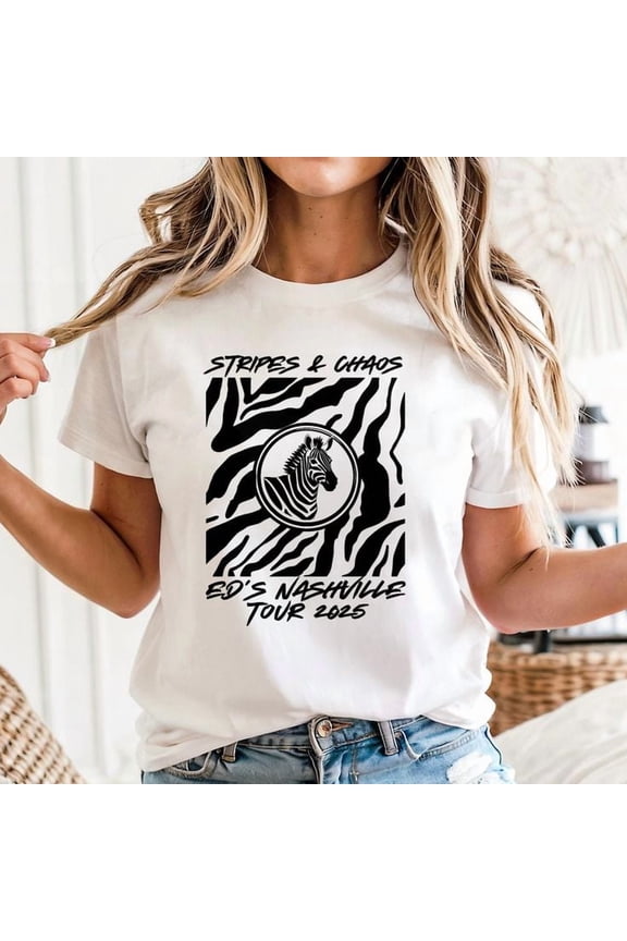 Stripes and Chaos – Ed's Nashville Tour 2025 Zebra T-Shirt, Men's And Women's Graphic Tee 100% Cotton by TBun, Full Sizes S-5XL