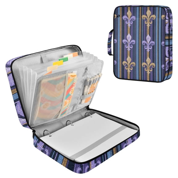 Stripes and Gold Purple Mardi-gras Flowers Accordion File Organizer Expanding File Folder 3-Ring Binder Bag 500 Sheets A4 Size