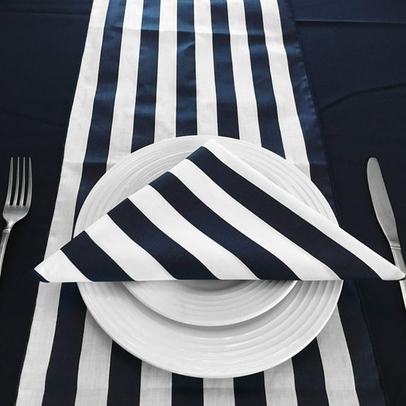 Stripes and Solid Table Linen Set for Formal or Causal Dining with 1 Solid Polyester Tablecloth with a Set of Napkins and Matching Table Runner