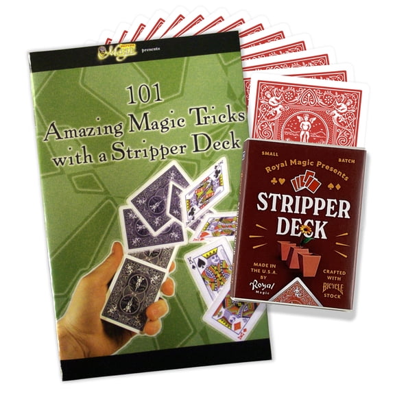 Stripper Deck Kit with Bicycle Playing Cards  Learn 125 Plus Magic Tricks Using Deck of Cards, Magic Cards & Professional Trick Routines for Beginners, Kids & Adults (Red)