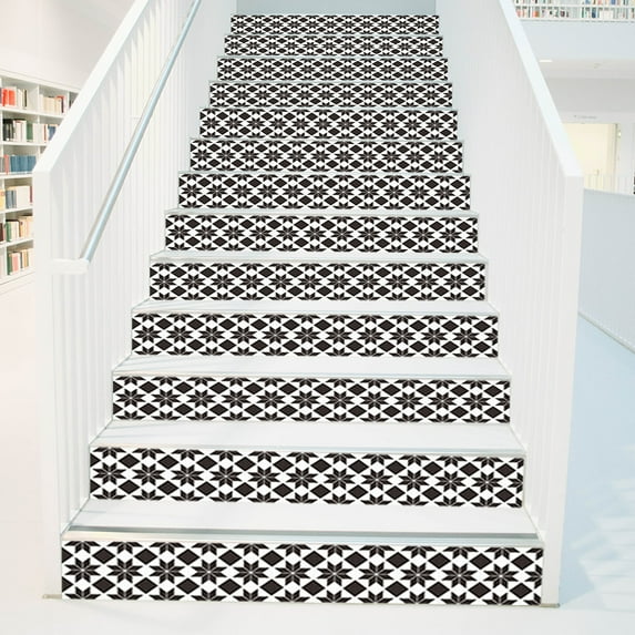 Strips Peel and Stick Stair Tile Stickers, Patterned Star Vintage Stone Compostie Self Adhesive Stair Risers Sticker, Staircase Murals Decals Decor for Home Steps