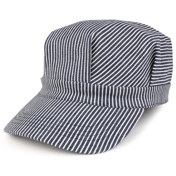 Stripy Cotton Command Hat Suitable For Adults And Children Adjustable Hook Loop Cabbie Hat Perfect Fit
