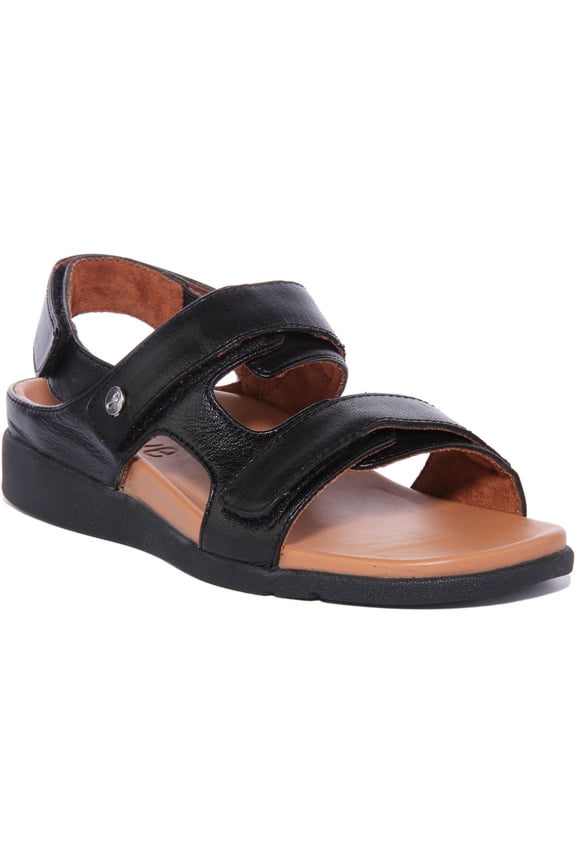 Aruba Women's Leather Sandal With Three Adjustable Straps In Black Size 7.5/8