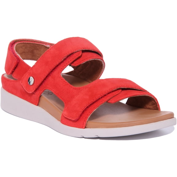 Strive Aruba Women's Leather Sandal With Three Adjustable Straps In Red Size 6.5/7