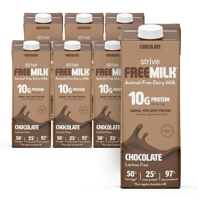 Strive FREEMILK Chocolate, AnimalFree Dairy Milk, 32 fl oz (Pack of 6), Lactose Free, 10g