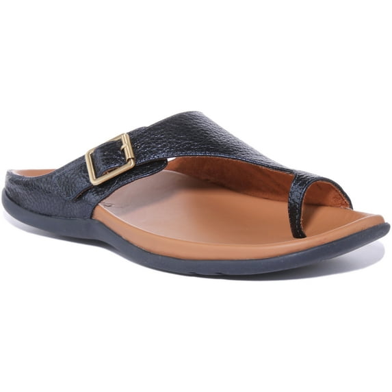 Strive Java Women's Leather Sandal With Toe Loop In Navy Size 10.5/11